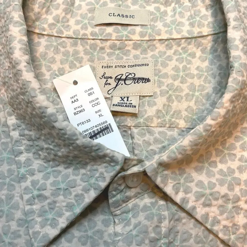 J.Crew Classic Fit Floral Cotton Button Down Shirt Men’s XL NWT Short Sleeve